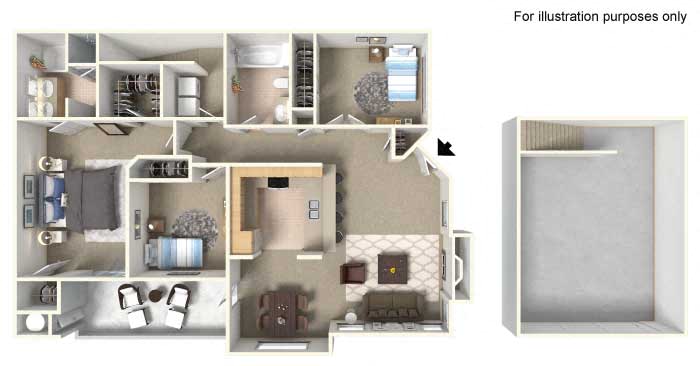 Floor plan for 3 beds, 2 baths, 1339 sqft